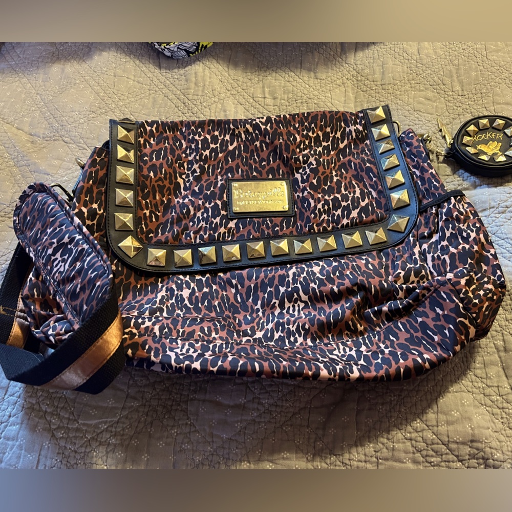 Betsey Johnson large leopard purse/tote SO FUN rocker chick